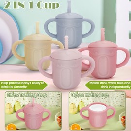 Silicone Baby Straw Cup, 9.56 OZ Baby Sippy Cup with Straw and Handle, Silicone Training Cup & Straw for Toddlers, Unbreakable Silicone Straw Cup for Babies 6-12 Months and Toddlers 1-3 Years