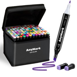 AnyMark Alcohol Markers, 120 Colors Dual Tip Art Coloring Markers Set for Adult Book Drawing Sketching Painting, Chisel & Fine, Black Penholder