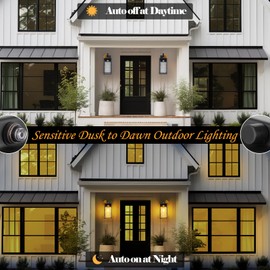 Sparluvix 2-Pack Dusk to Dawn Outdoor Lighting with Water Ripple Glass, IP65 Waterproof Matte Black Front Porch Lights Photocell Sensor Exterior Light Fixtures Outdoor Wall Sconces Coach Lights