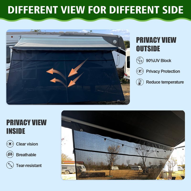 Dulepax RV Awning Shade Screen with Zipper 8'X15'3'' -Second Generation