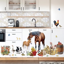 wondever Farm Animals Horse Wall Stickers Farmhouse Cow Roosters Peel and Stick Wall Art Decals for Kitchen Living Room Bedroom