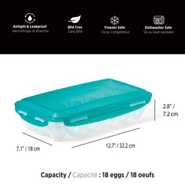 STARFRIT LocknLock Plastic Egg Container, Holds 18 eggs, 4-Sided Locking Flip-Top Lids, Airtight, Dishwasher Safe, Clear, BPA free