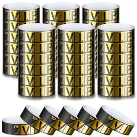 200 Pack VIP Wristbands for Events VIP Bracelets Paper Wrist Bands Waterproof VIP Party Wristbands for Events Amusement Parks Concerts Fairs Festivals, 0.79 x 10 Inch(Gold)