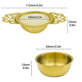 Juliyeh 2 Pack Filter Tea Mesh with Drip Bowls Tea Strainers Stainless Steel Strainer for Loose Tea Leaf Filter(Gold