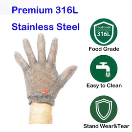 Chainmail Glove for Cutting,Highest Level Cut Resistant,Spring Wristband,Stainless Steel Metal Mesh Glove,Butcher Gloves for Meat Cutting Food Processing Oyster Shucking Kitchen Fish Fillet, L