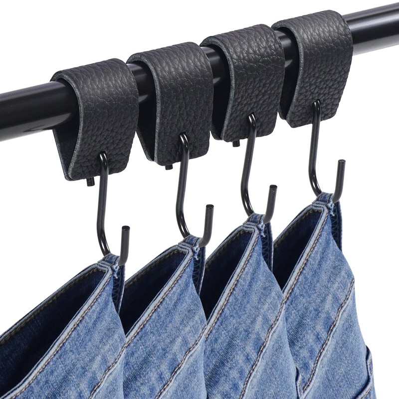 Feligio S Hooks with Leather Loop, Black Hooks for Hanging