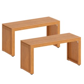 Tangkula Patio Acacia Wood Bench, 36” Outdoor All-Slat Wood Bench for 2 People, 800 lbs Capacity, Outdoor Backless Seating Furniture for Park, Garden, Yard, Porch (2,Teak)