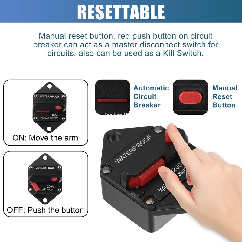 X AUTOHAUX Car Circuit Breaker 200A Waterproof with Reset Fuse