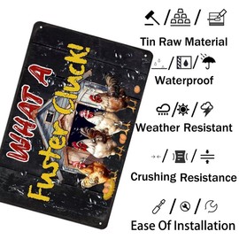 What a Fuster Cluck Tin Sign Funny Chicken Coop Signs Gift for Chicken Farm Owners Farmhouse Wall Art Decorations for Kitchen Living Room Hen House 8x12 Inch