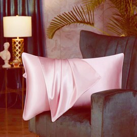 Both Sides Luxury Mulberry Silk Pillowcase 19 Momme Soft Breathable Avoid Facial Wrinkles Hidden Zipper 1pc/pack 100% Pure Natural Silk (Pink, Standard 50x75cm)