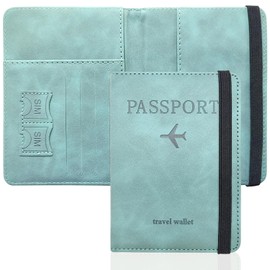 GIKPAX 2 Pack Passport Cover, PU Leather Passport Holder, Travel Wallet for Passport, Ticket Card, Boarding Passes, Credit Card, Business Cards, lightblue