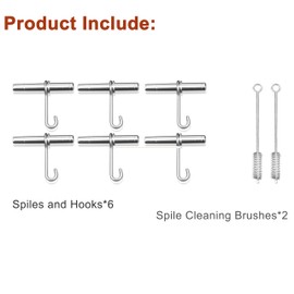 Maple Syrup Tapping Kit, Stainless Steel Maple Tree Taps Spiles for Making Maple Syrup, 6 Spiles and Hooks with 2 pack Spile Cleaning Brushes