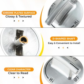 MOOTVGOO 4 Pack 7733P410-60 Cooktop Burner Knobs, Chrome Plated Plastic Stove Knobs Replacements for Maytag, Magic Chef, JennAir, KitchenAid, Replaces 74007733, AP5668987, PS2375871, AP6011505