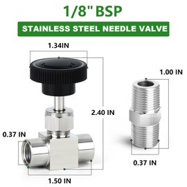 TAISHER 1PCS 304 Stainless Steel Straight Needle Valve 1/8" Female BSP for Flow Control Water Gas Oil with Nipple