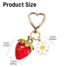 HUASANG Cute Strawberry Keychain for Women and Girls - Detachable Daisy Flower and Heart Charm,Gift, Bag/Purse/Rucksack Accessory, Christmas/Valentine's Day Gift (Red)