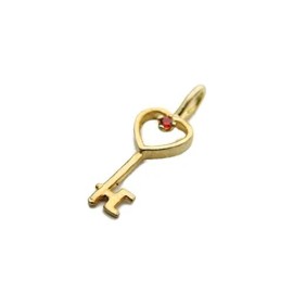 Twin's Jewelry Heart Key with Stone 14k Yellow Gold Charm pendant
