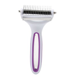 2 in 1 Pet Grooming Brush Washable Pet Dematting Comb Deshedding Tool Undercoat Rake for Cat Dog Removing Knots Tangles S Purple