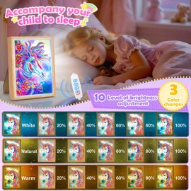 Unicorn Gifts for 6 7 8 9 10 11 12 Year Old Girls, Arts and Crafts for Kids Age 6-12 Diamond Art Set Night Light Toys 5-12 Craft Kits Kids Horse Gifts for Girls Birthday Presents 6-7-8-9-10 Year Old