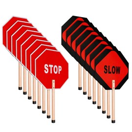 Stop Slow Sign Handheld Stop Sign with Handle 13 x 13 Crossing Guard Stop Signs Double Sided Reflective Signs UV Protected Waterproof, Weather Resistant, Easy to Mount, Aluminum, Wood (8 Pcs)