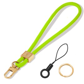 Fishent Keychain Wristlet lanyard, Cute Key Chain Holder, Upgraded Woven Wrist Lanyard for Keys, Wristlet Strap Keychain for Women Men Car Keys ID Badges Card Wallet Phone (Neon)