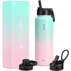 HydroPal Stainless Steel Drinking Bottle - 750 ml, 1 L, 1.2 L, BPA-Free, Suitable for Carbonated Drinks, Insulated Thermos Flask with Straw and 2 Lids, Leak-Proof Insulated Bottle for Children,