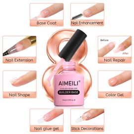 AIMEILI AIMEILI 7 in 1 Builder Base Strengthening Gel, UV/LED Clear Building Nail Gel in a Bottle for Nails Extension Gel Polish Nail Repair, Quick Extension Gel, 10ml