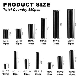 YOYEAH Tension Pin Assortment, 550 Pieces Hollow Cotter Pins, Spring Pins, Manganese Steel Set, Slotted Tension Pins, Metal Fittings in Various Sizes for Machines and Repairs