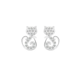 Cute Cat Tiny CZ Stud Earrings for Women Teen Girls 925 Sterling Silver Crystal Kitten Animal Pet Cartilage Studs Earring Dainty Jewelry Gifts Hypoallergenic