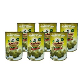 Aceitunas Karina Green Manzanilla Olives Filled with Lemon Paste Tin, Pack of 6 (6 x 120 g)