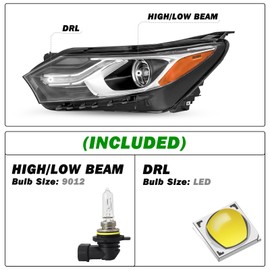 SOCKIR Halogen NOT HID/XENON Headlight Assembly Fits for 2018-2021 Chevy Equinox LED Tube DRL Projector Replacement Factory OE Headlamp Driver and Passenger Side Bulbs Included