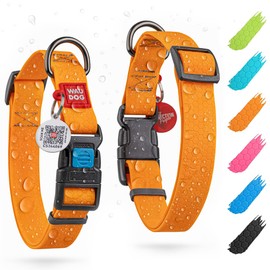 WAUDOG Waterproof Dog Collar - Adjustable Dog Collar for Large Dogs, Small and Medium Dogs - Breakaway Dog Collar Waterproof with Plastic Buckle and QR Dog Tag - Boy & Girl Dog Collars (Orange)