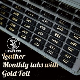 UPAFEXXI-Leather Monthly Tabs, 48 Pcs Planner Tabs, Calendar Month Stickers for Planners, Organizing and Sorting Out Notebooks (Black)
