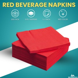 1InTheHome Red Cocktail Napkins - 2-Ply Paper Beverage Napkins, Unfolded 9 1/2 Inches 250-Pack