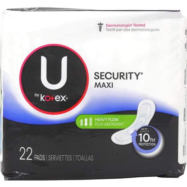 U by Kotex Security Maxi Pads, Long Super, 22 Count (Pack of 3)