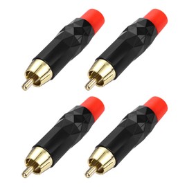 sourcing map 4Pcs RCA Male Plugs/connector/adapter, Speaker Wire Connector, RCA Solderless Gold-Plated Copper Male Stereo Audio Connector Adapter 8MM Jack(Black, Red/black Rubber Ring)