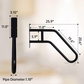 Hand Rails for Outdoor Steps U-Shaped Wall Mount Handrail, 26.8" Inch Handrail Stair Handrails for Kids, Elderly, Indoor Grab Bar Black Hand railings for 1 to 3 Steps Stairs (U-Shape)