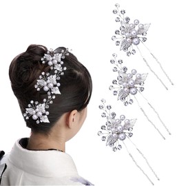 OuJyO Hair Ornaments for Coming-of-Age Ceremonies, Hair Accessories, Wedding Pearl, U-Pin, Stylish, Set of 3, Hair Ornament, Yukata, Kimono, Luxurious, Handmade Hair Clip, Shichi-Go-San Festival,