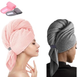 dannad beauty Toallas de Secado de Pelo Súper Absorbentes, Antiencrespamiento, Turbante para Cabello Largo y Rizado + 2 Bandas de SPA (Gris, Rosa)