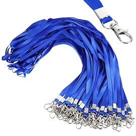 E&EY 50 Pack Lanyards Bulk for id badges Badge Holder Lanyard Flat Nylon Clip Swivel Hooks (Blue)