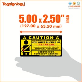 Tagsignlogy - Buckle Up/Fasten Seat Belt - It’s The Law with English, Spanish, Chinese, Multi Language UV Waterproof Vinyl Stickers (2 pcs)