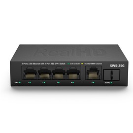 5 Port 2.5GB Ethernet Switch Unmanaged Network Switch | 5 x 2.5 Gigabit | 1 x 10G SFP+ | Multigig Switch 10-100-1000Mbps | 45G Bandwidth | Plug & Play | Fanless Metal Internet Switch