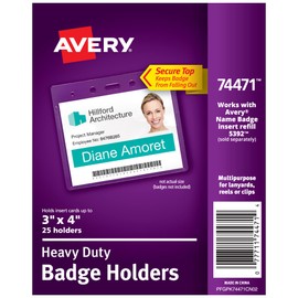Avery Heavy Duty Badge Holders, 3" x 4", Landscape, 25 ID Badge Holders (74471)