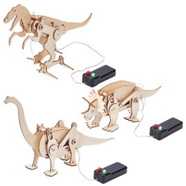 INFUNLY 3PCS 3D Wooden Puzzle Dinosaur Wooden Model Kits Electric Motor Wood Walking Trex Model Kit for Adults Wooden Craft Kits Educational Robot Craft Kit