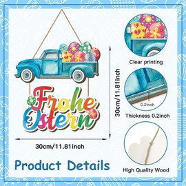 HPNIUB Auto Frohe Ostern Hängedeko Türschild Willkommen Ostern Deko Holzschild Ostern zum Aufhängen für Haustür Willkommen Holz mit Buntes Türdeko Osterdeko Holz Türdeko Zum Aufhängen