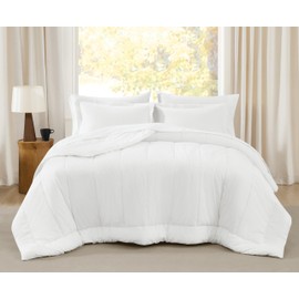 Brooklyn Loom Oversized Cotton Percale White Full/Queen 3 Piece Comforter Set, Solid Color Themed, Oeko-TEX Certified Confidence