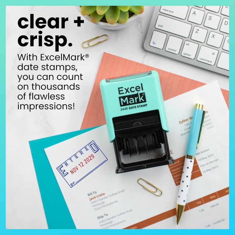 ExcelMark 2445 Date Stamp with Text - Blue and Red