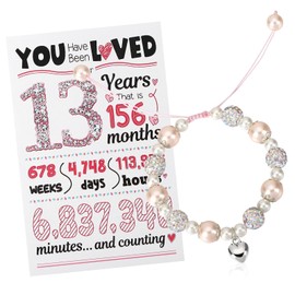 ViEinkaufen 13th Birthday Gifts for Girls,Adjustable Pearl & CZ Ball Bracelet and Happy Birthday Card for 13 Year Old Girls,13th Birthday Decorations, Teenager Gifts for Daughter Sisters Friends