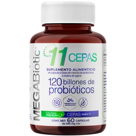 Probiticos 120 Billones y 11 Cepas e Inulina de Agave  Suplemento Alimenticio con Probiticos y Prebiticos con L. Rhamnosus  Cont. 60 caps, MegaBiotic 
