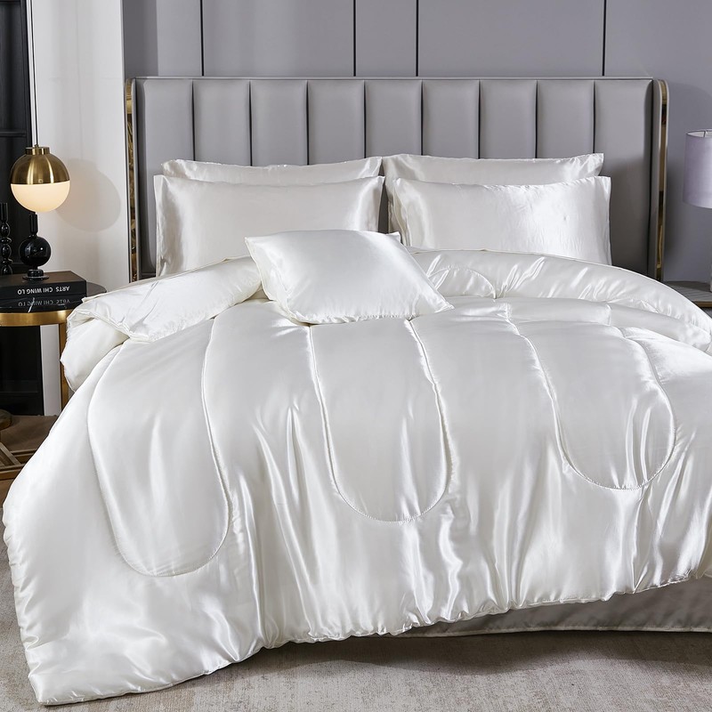 Bedding_Dreamer Silk Like White Comforter Set with Sheet Set King