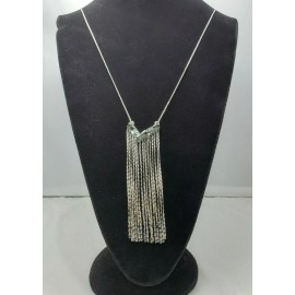French connection silver fringe pendant necklace black diamond RETAIL $68